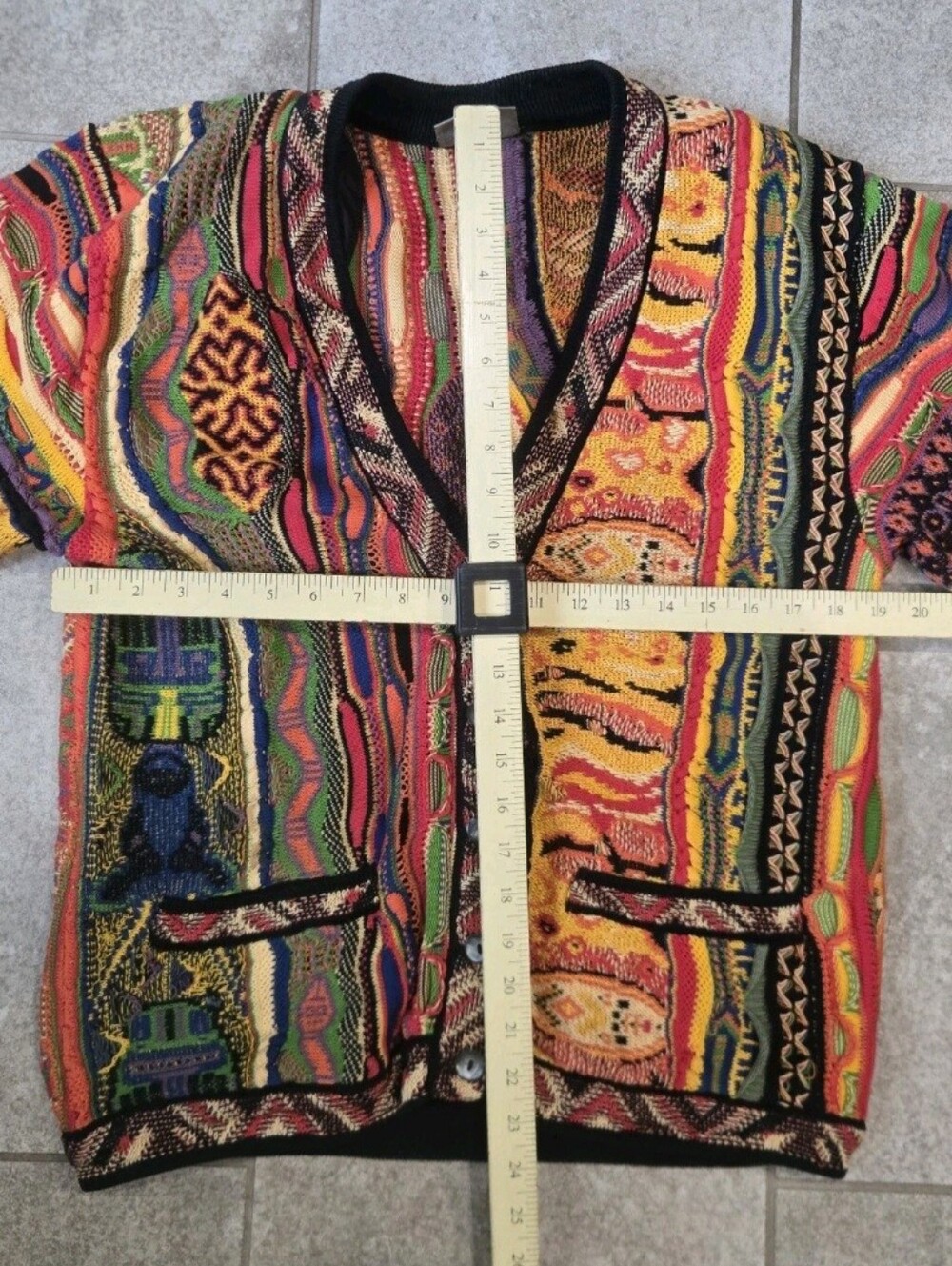Vintage 90s COOGI Australia 3D Knit Cardigan Sweater Multicolor Cotton Biggie - Picture 8 of 10